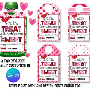 CUSTOMIZABLE Valentine Applesauce  Tags, Kids Classroom, Daycare, School, Valentine's Day Gift Tags. Dino-Mite Tag. A Little Treat.