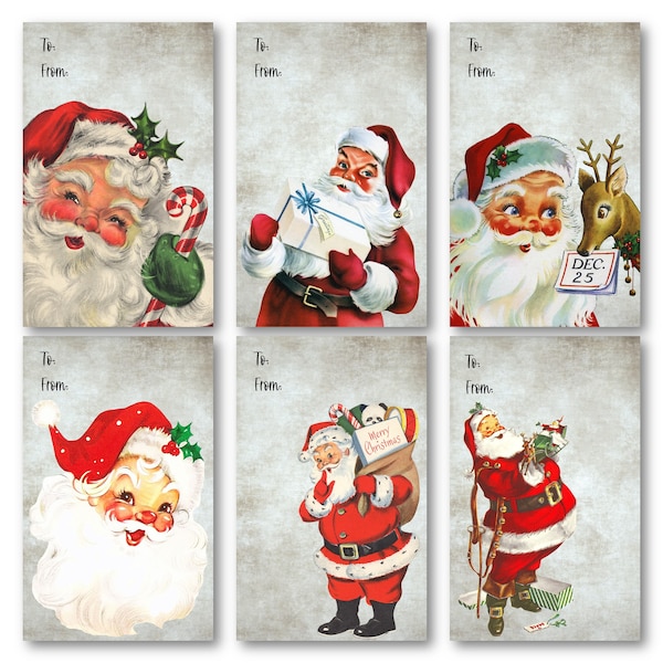 Vintage Santa Christmas Gift Tags,  Scrapbook, Junk Journal, PRINTABLE, INSTANT Download Gift Tags, Vintage Holiday Gift Tags, Tag Ornament