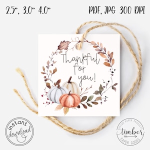 Etiquetas de 2,5", 3,0", 4,0" Thankful For You. Etiquetas para cartões de lugar de Ação de Graças. Etiquetas para presentes de outono. Etiquetas para presentes de outono. Toppers de cupcake de outono. PARA IMPRIMIR.