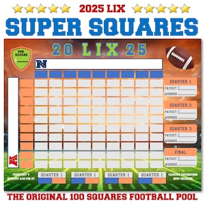 PRINTABLE Football Squares | Super Football Bowl Squares | Football Fundraiser | Football Betting | Football Pool | Football Square Grid