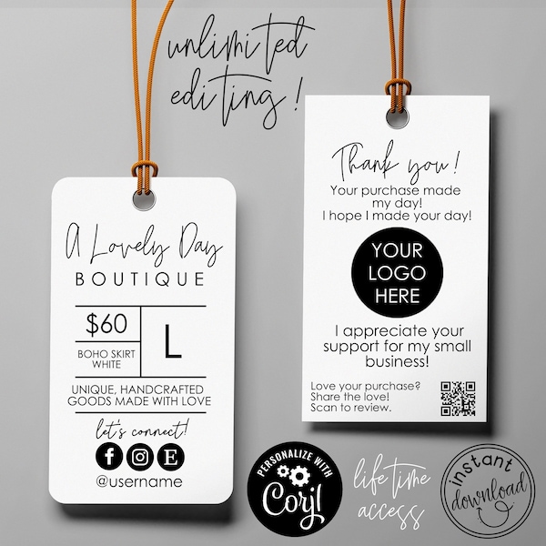 Editable Price Tag Template, Custom Clothing Hang Tag, Minimalist Product Tag, Product Hang Tag, Easily Edited, Product Tags, FREE ICONS
