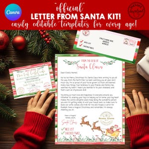 ¡Descarga instantánea! CINCO plantillas EDITABLES. ¡Una para cada edad! Carta de Papá Noel. Certificado de lista de buenos deseos, sobre a juego. Imprimible. Canva.