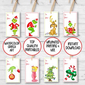 PRINTABLE Grinch Gift Tags, Grinch Christmas Gift Tags, 8 Designs ...