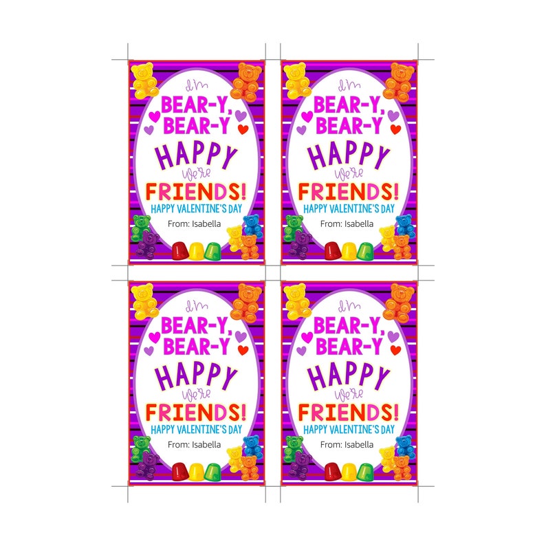 EDITABLE Gummi Bear Valentines Printable Valentine Cards | Etsy