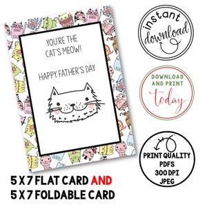 AFDRUKBARE grappige Vaderdagkaart voor kattenvader | Cat&#39;s Miauw Vaderdag | Vaderdag Grappig | Vaderdagkaarten | Vaderdagkaart Cadeau Kat