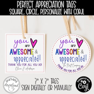 INSTANT DOWNLOAD Employee Appreciation Day Gift Tag | Treat Tag | Appreciation Gift Tag | Thank you Tag | PDF Tags | Sign Digital or Manual