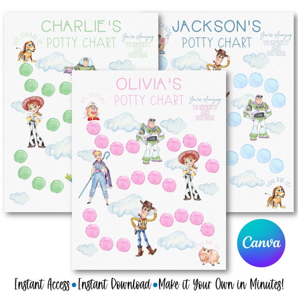 Editable Potty Training Rewards Chart | Potty Training Printables | TOY STORY inspired | Montessori | Potty Sticker Chart | Potty Training