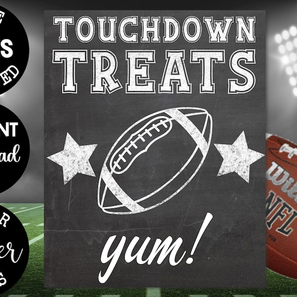 Chalk Football Party Sign | Printable | TOUCHDOWN TREATS | Digital Download | Chalkboard Printables | Super Bowl Party | Watch Party sbtdt