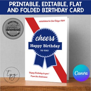 Cartão de Aniversário de Aniversário, Cervejas e Felicidades. Imprimível, Download Instantâneo. Personalize no Canva. Designs Planos e Dobrados. Cartão de Aniversário Divertido.