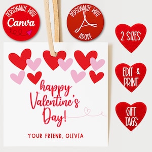 Druckbare Valentinstag Tags! Valentinstag Karten, Klassenzimmer Börse, Schul Valentines, Etiketten, Geschenkanhänger, Rot/Pink Herzen, Minimalistisch