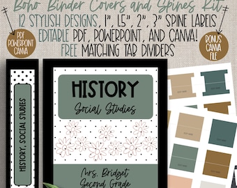 BOHO Vibes!  - Professional, Modern BOHO Binder Covers and Spines | Editable | Neutral Classroom Decor | PDF, Canva, PowerPoint | Free Tabs
