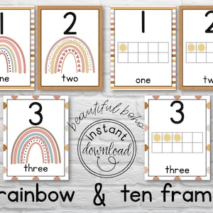 BOHO Vibrant Number Posters | Classroom Number Posters | Numbers 1-20 with, without Ten Frames | Boho Number Posters | Boho Rainbows