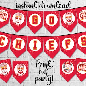 Printable Chiefs Banner, Super Bowl Printable Decorations, Football Party Decorations, Chiefs, Super Bowl Party Decor, INSTANT DOWNLOAD! DIY