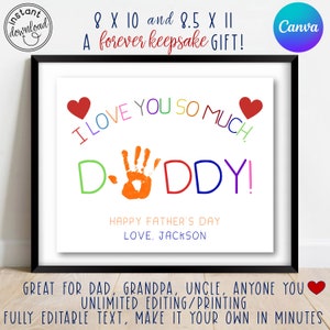 Father&#39;s Day Printable | EDITABLE | Dad Handprint Gift | I Love You So Much Print | Father&#39;s Day for Dad, Grandpa, Uncle.  Father&#39;s Day Gift