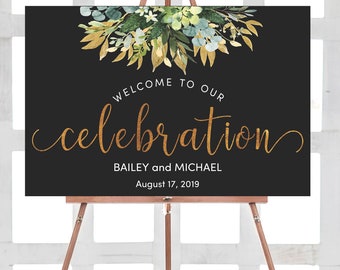 3 Sizes, 3 Designs, Modern Script Wedding Welcome Sign, PDF EDITABLE, INSTANT download. Succulent Gold • Hand Textured Gold Lettering