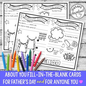 DRUCKBARE Vatertagskarte | Fill in the Blanks | Alles über Papa | Aktivitätskarte für Kinder | UND alles über dich Karte für Opa, Onkel, jedermann!