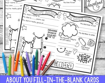 PRINTABLE Father's Day Card | Fill in the Blanks | All About Dad | Kids' Activity Card | AND All About You Card For Grandpa, Uncle, Anyone!