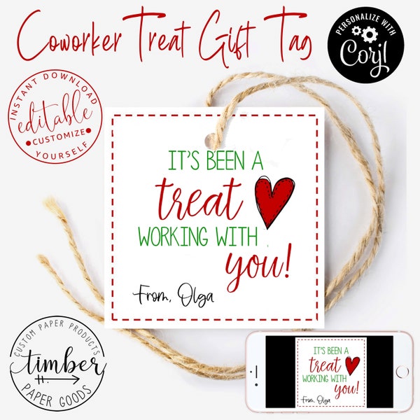 INSTANT DOWNLOAD Coworker Treat Tag  | Employee Appreciation | Coworker Gift Tag | It's Been A Treat Working With You | Coworker Goodbye Tag