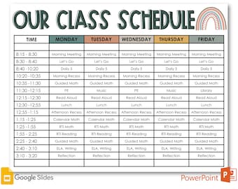 Boho Beautiful Daily & Weekly Class Schedule Templates | EDITABLE | Google Slides | PowerPoint.  Easy Class Schedule Template. Classroom.