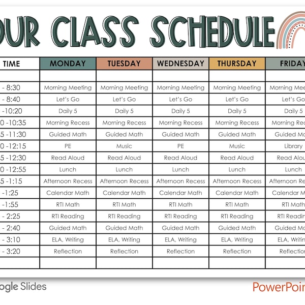 Boho Beautiful Daily & Weekly Class Schedule Templates | EDITABLE | Google Slides | PowerPoint.  Easy Class Schedule Template. Classroom.