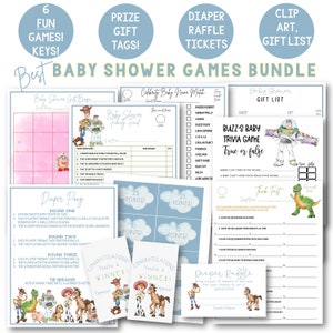 Baby Shower HUGE Game Bundle! Toy Story Inspired. Family Feud, Diaper Pong, Think Fast, Bingo and More. Winner Gift Tags, Clip Art. Raffle.