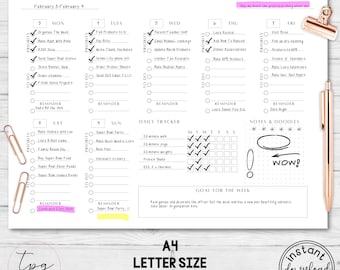 Weekly Planner | Digital Download | Bonus Weekly Meal Planner, Shopping Lists, Blank Calendars | Printable Planner | Minimalist Design | PDF