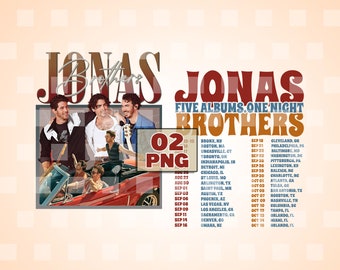 PNG Jona Brothers Vintage T-shirt, Jona Five Albums One Night Tour Shirt, Jona Brothers 2023 Tour Sweatshirt, 90's Jona Hoodie