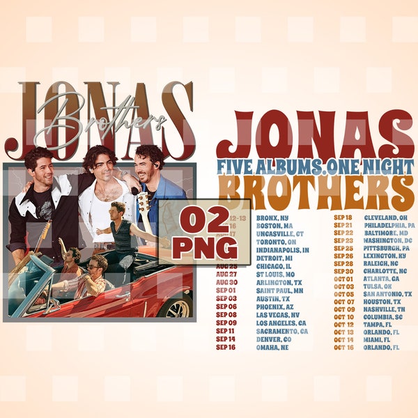 PNG Jona Brothers Vintage T-shirt, Jona Five Albums One Night Tour Shirt, Jona Brothers 2023 Tour Sweatshirt, 90's Jona Hoodie