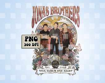 PNG Retro Jona Brothers Est 2005 5 Albums 1 Night Comfort, Jona Brothers Merch, Jona Brothers Album Tee, Jona The Eras Tour 2023