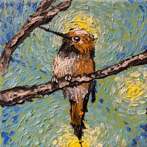 Impressionist hummingbird 5x5in acrylic painting or print