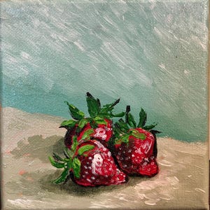 Impressionist Strawberries 5x5in acrylic painting or print