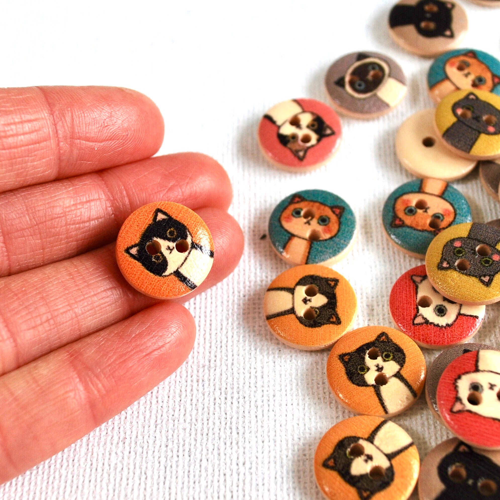 10pcs small cat buttons UK seller 15mm cute cat wooden buttons Etsy