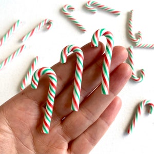 Small Candy Cane Christmas tree sweet decorations 45mm Red Green Polymer clay Dollhouse miniatures