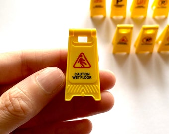 Miniature Warning sign Mini floor Caution sign Yellow plastic notice 1/12 scale 2cm x 4cm  Dollhouse Miniature