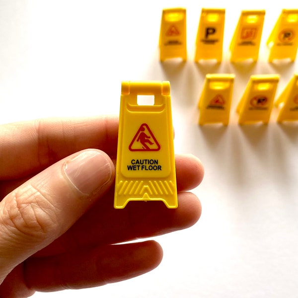 Miniature Warning sign Mini floor Caution sign Yellow plastic notice 1/12 scale 2cm x 4cm  Dollhouse Miniature