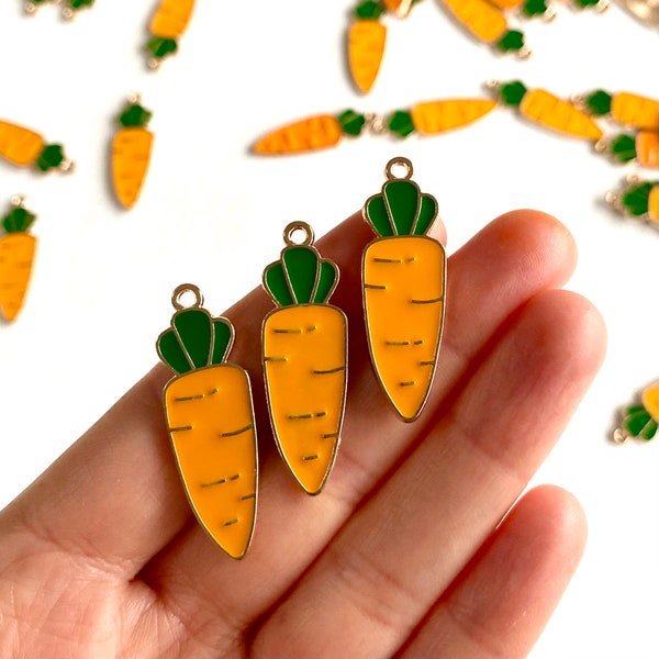 Large Carrot enamel charms 35mm x 11mm Easter pendant Enamel Metal flat back Miniature food