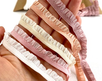 Nastro elastico in pizzo plissettato e arricciato per vestiti per bambole, 10 mm / 0,4" con volant, nastro elastico in pizzo plissettato per realizzare vestiti per bambole fai da te e cucito