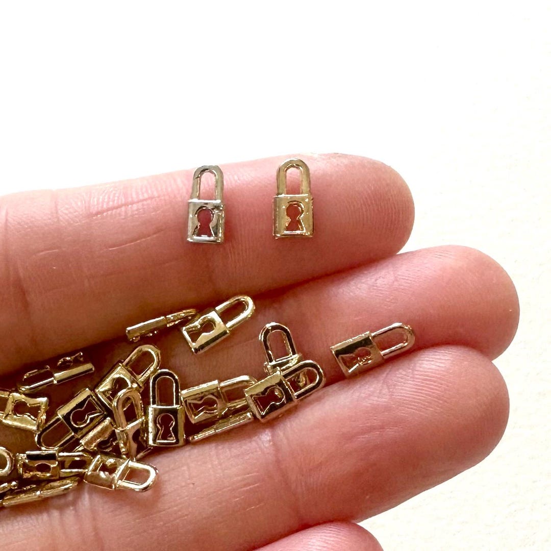 Mini Lock Charm Super Tiny Padlock Charms 4mm Metal Miniature Key Lock Pendant Gold and ...