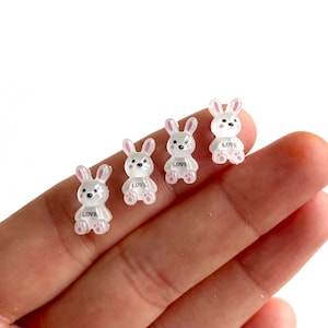 Ciondoli a forma di coniglio bianco kawaii per nail art, piccoli ciondoli in resina a fondo piatto, trasparenti, piccole idee regalo di Pasqua per ragazze, festa di compleanno con coniglietto