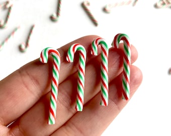 Miniatuur zuurstokken, kerstversiering, 29 mm, groen/rood, polymeerklei, miniatuurtjes voor poppenhuizen.