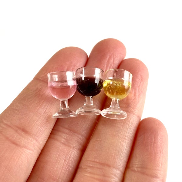 Verres à vin de cuisine miniatures 1/12 en résine rouge, blanc et rose, ustensiles de cuisine pour poupées ludiques