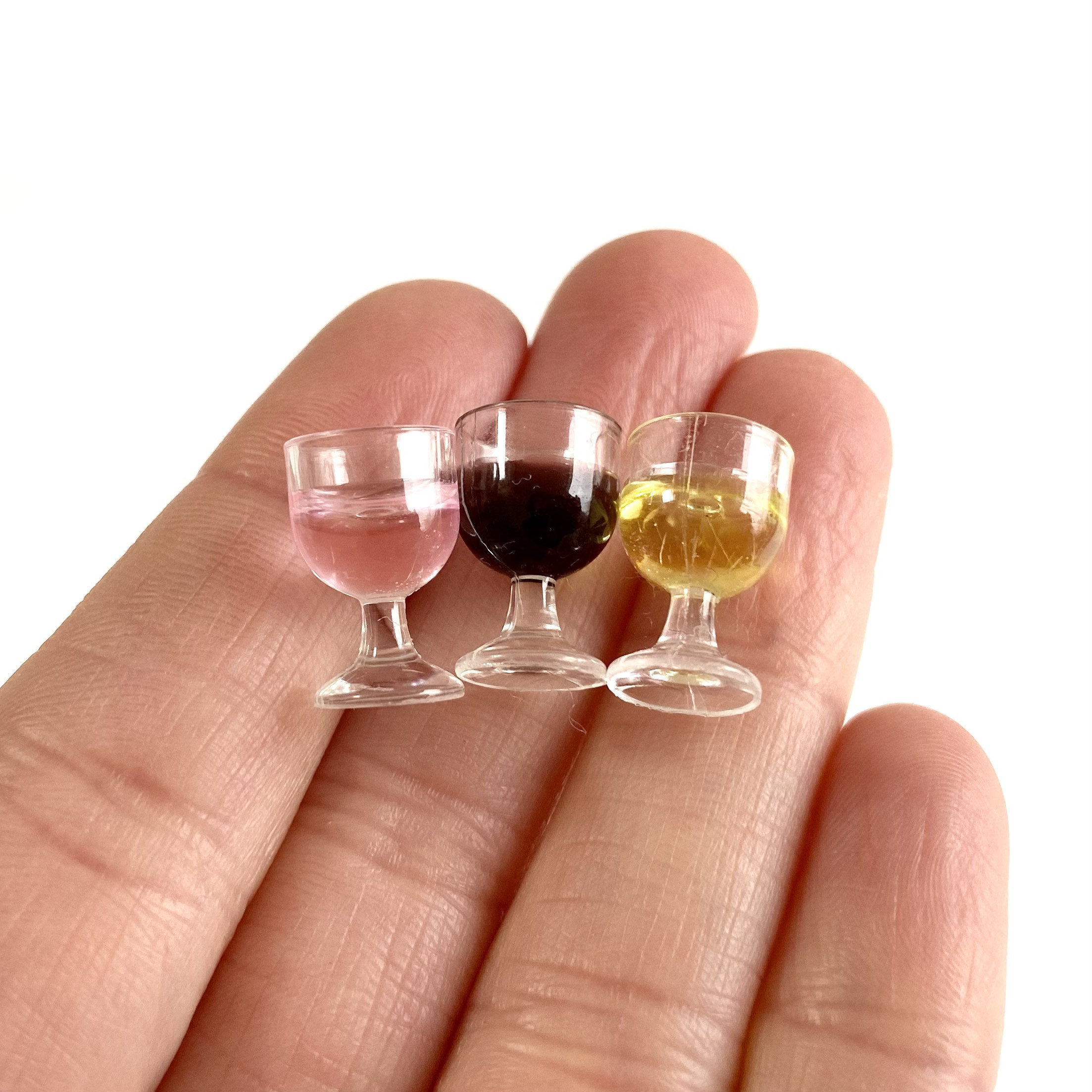 Miniature Kitchen Wine glasses 1/12 Red White and Rose resin Play kitchen  Dolls kitchenware UK seller