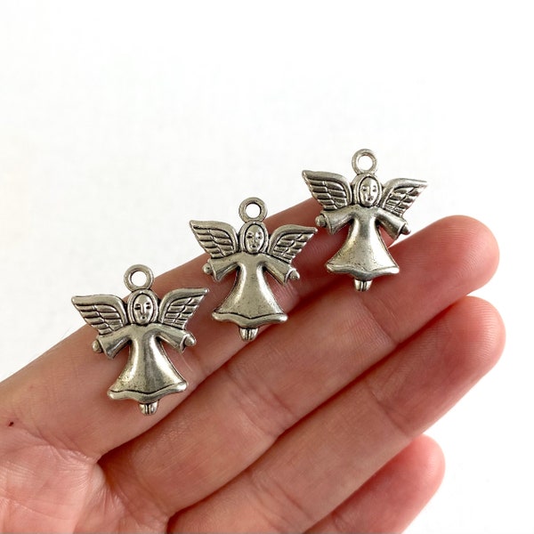 10 Pendagli Natalizi Angeli In Metallo Argento - Miniature Decorazioni Angioletti