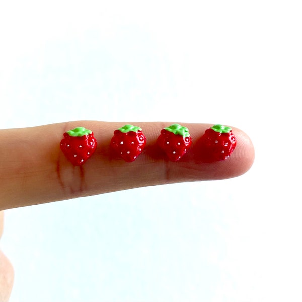 Petits cabochons de fraises 8 mm en résine, dos plat, charms pour ongles