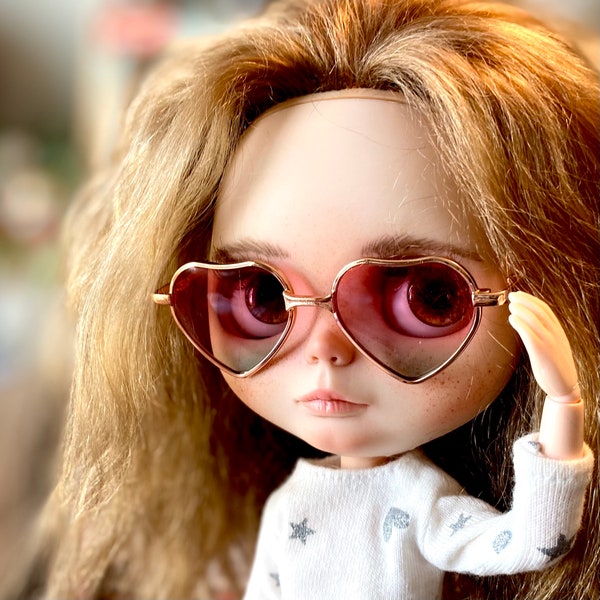 Doll glasses 1/6 BJD Heart shaped Fashion Doll accessory Gold Pink glasses Alloy frame