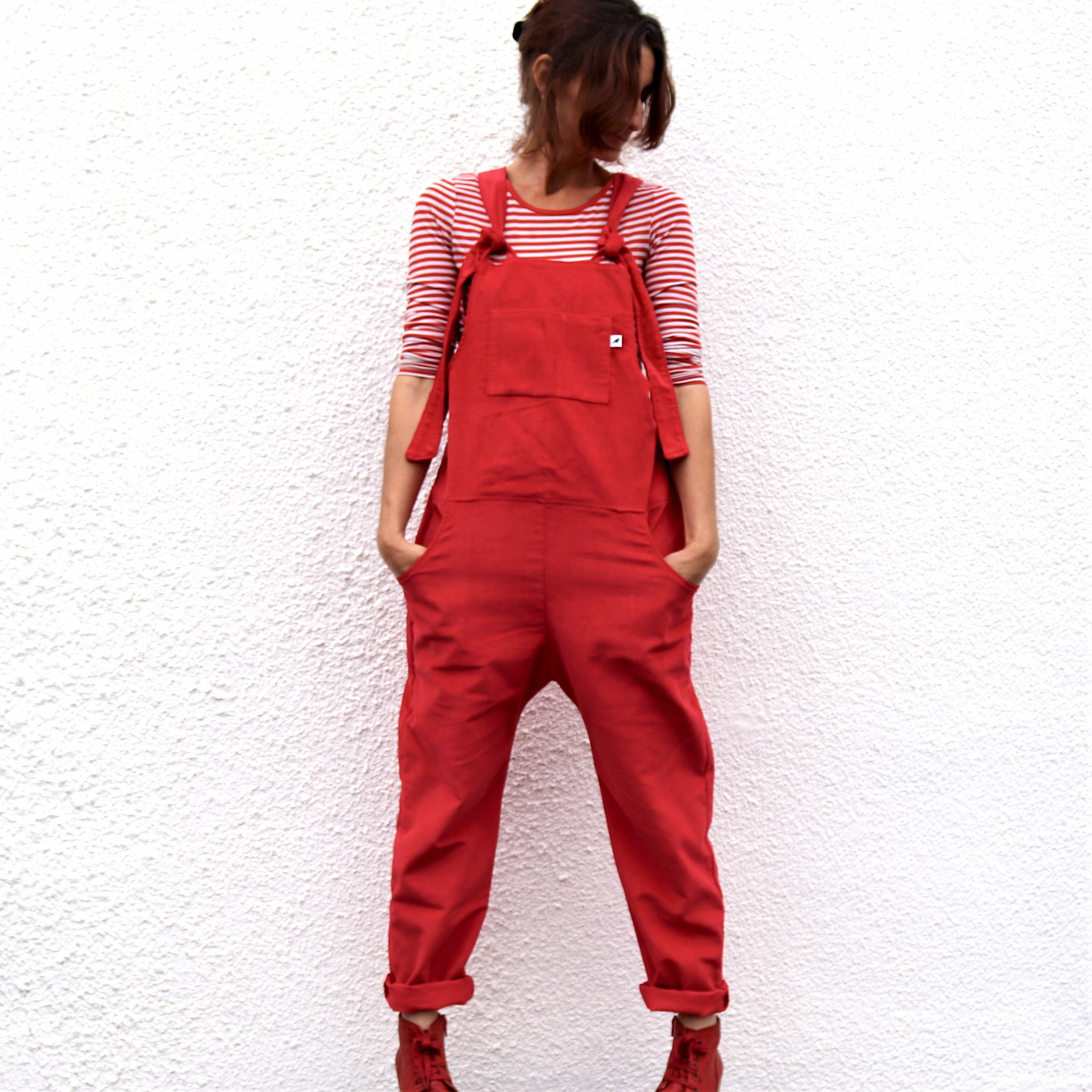 Red Overalls red dungarees Jumpsuit Romper Unisex Cotton Etsy