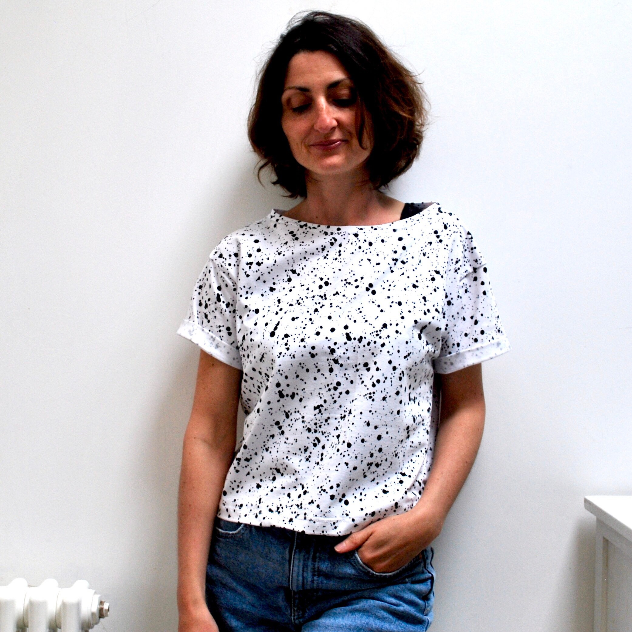 Boxy Shirt Womens Splash White Boxy Tee XS SALE T Shirt Last Etsy UK