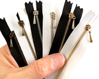 10cm Mini zips for Doll clothes Small zipper Black White Metal zip