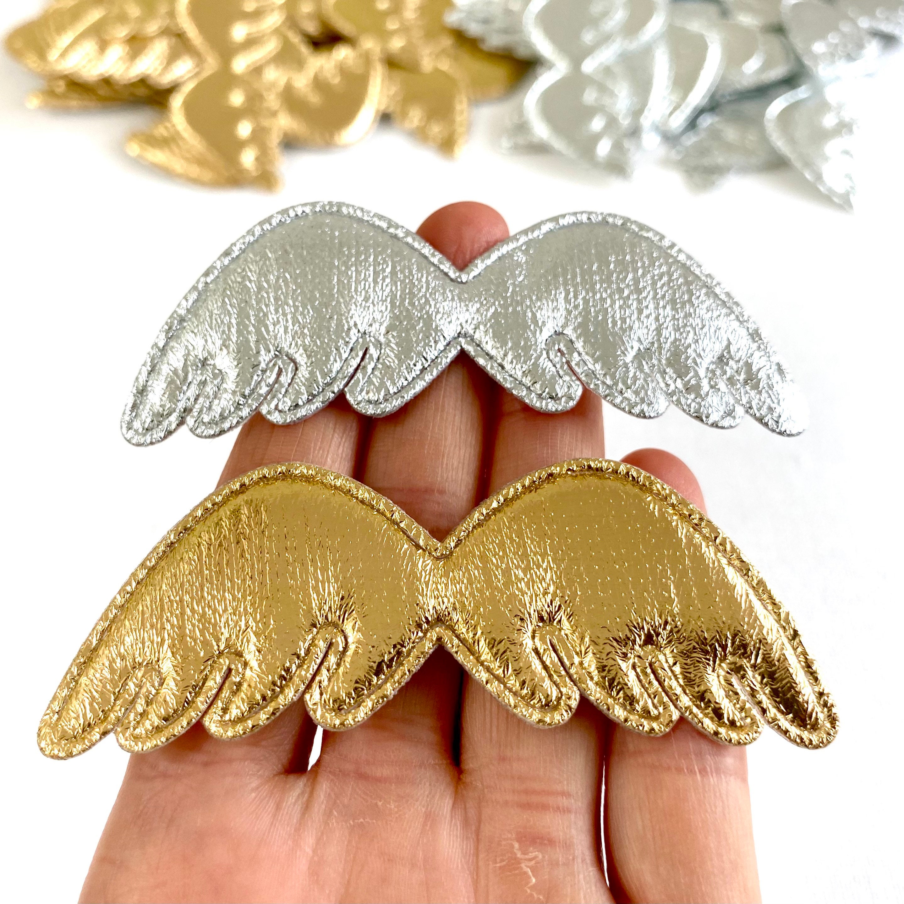 Healifty 30pcs Wings Patches PU Angel Wing Iridescent Hair Hoop Embroidered Applique for Jackets Bags Cloth DIY Crafts Children Hair Accessories 
