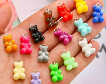 Gummy bear Pendants with metal eyelet  12mm x 21mm Candy colour Resin teddy bear charms Random colour